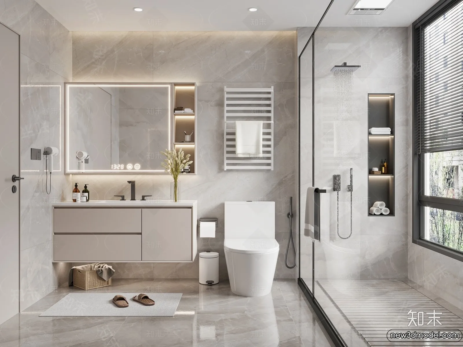 Bathroom – WC – Restroom – 3D Interior Scene – Modern Style – 099