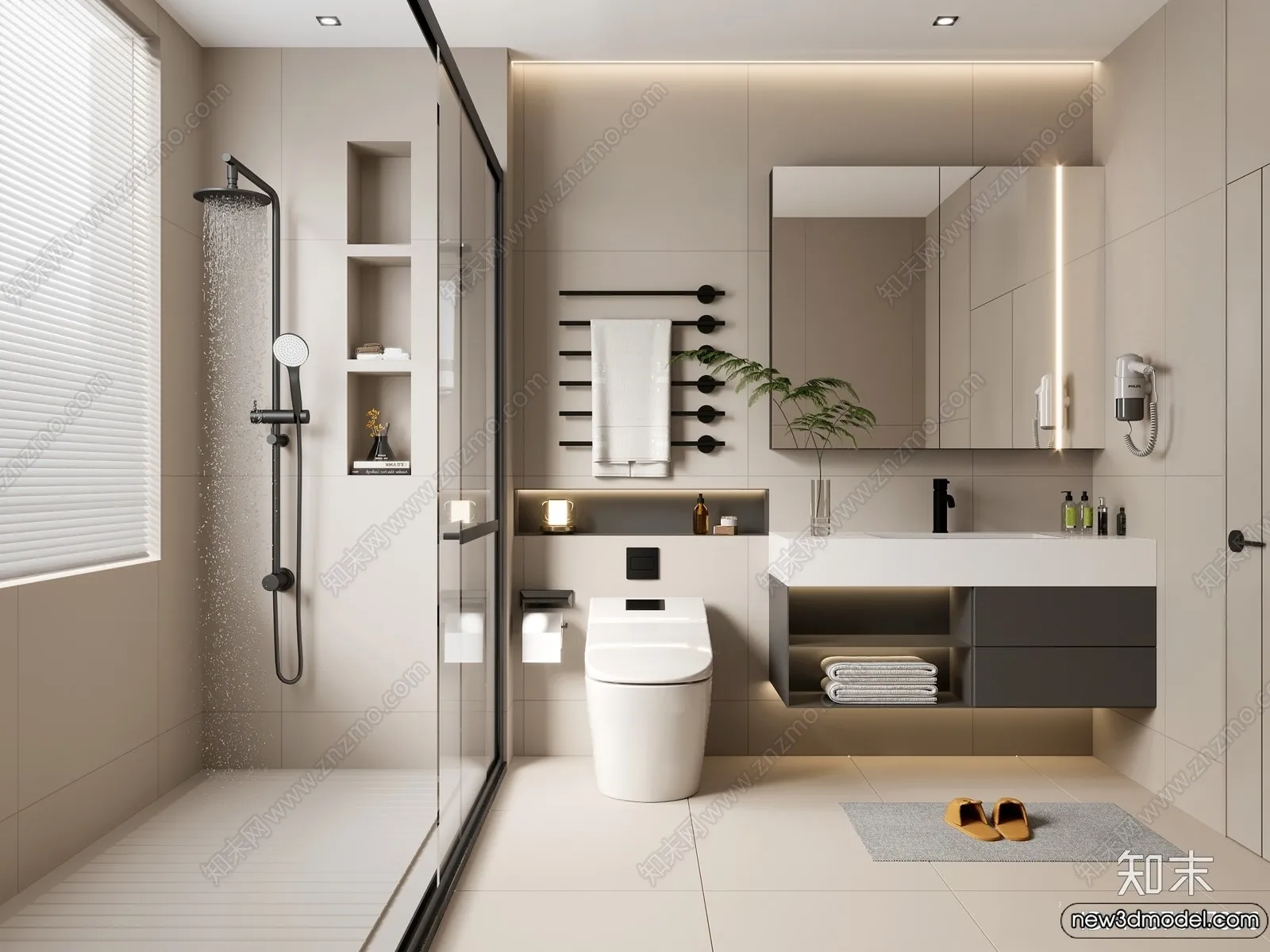 Bathroom – WC – Restroom – 3D Interior Scene – Modern Style – 100