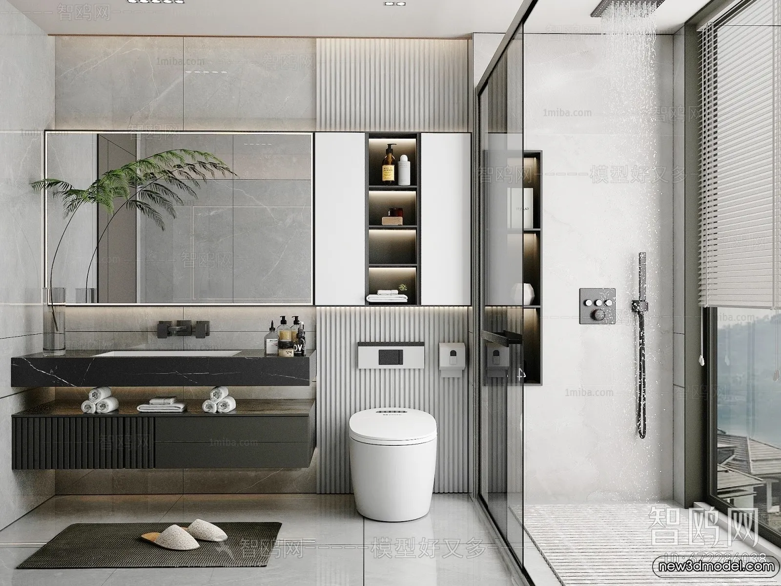 Bathroom – WC – Restroom – 3D Interior Scene – Modern Style – 101