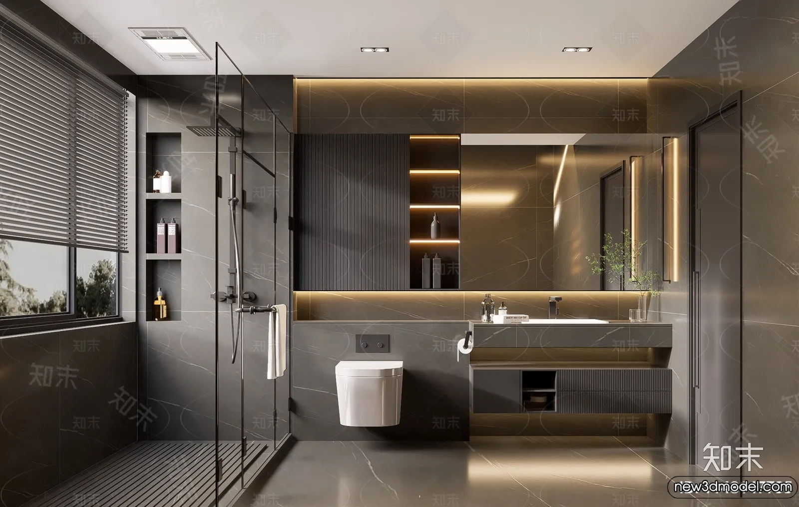 Bathroom – WC – Restroom – 3D Interior Scene – Modern Style – 111