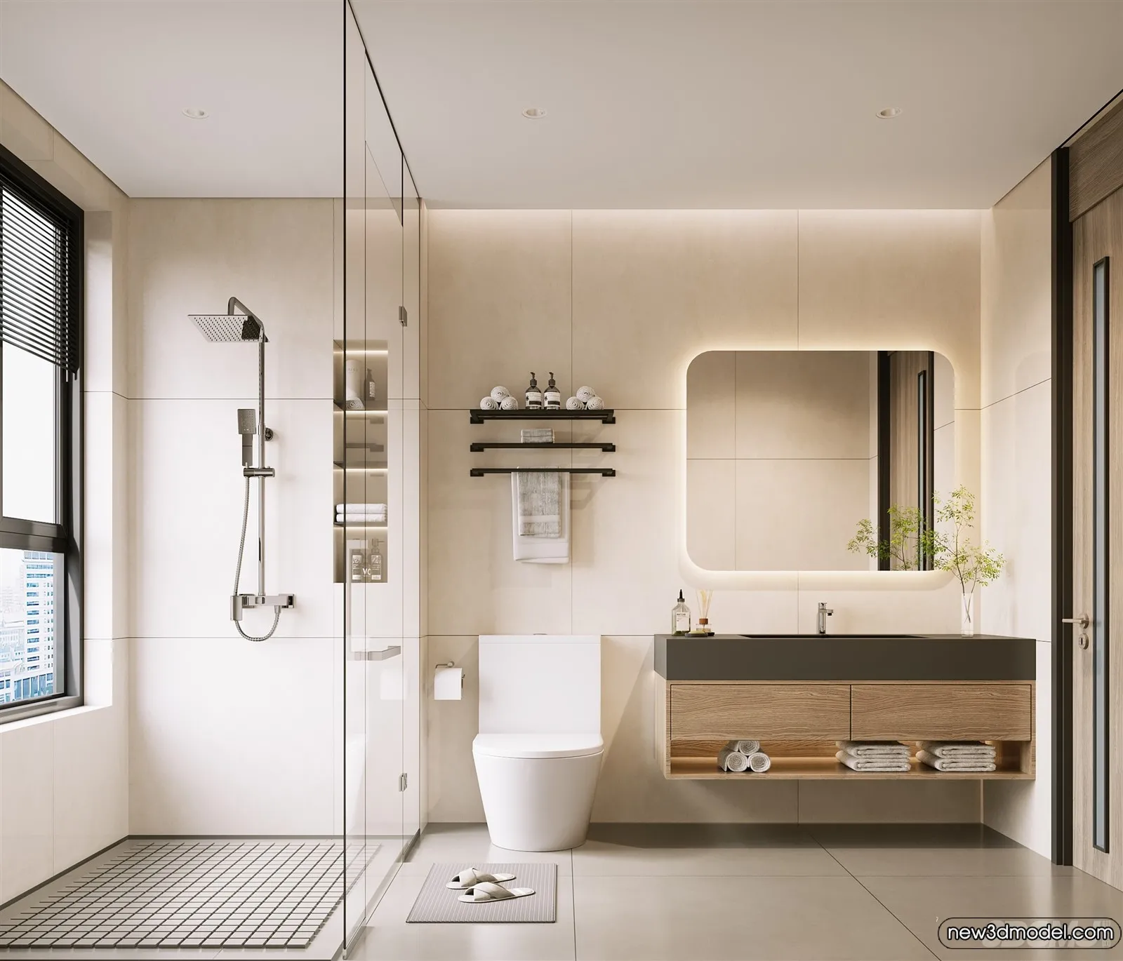 Bathroom – WC – Restroom – 3D Interior Scene – Modern Style – 112