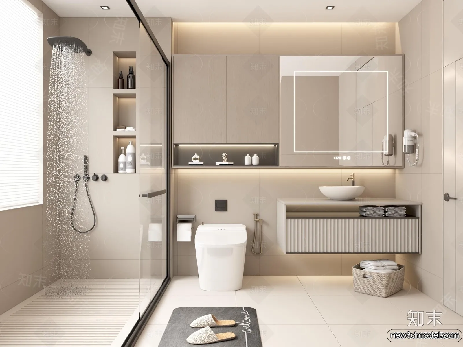 Bathroom – WC – Restroom – 3D Interior Scene – Modern Style – 113