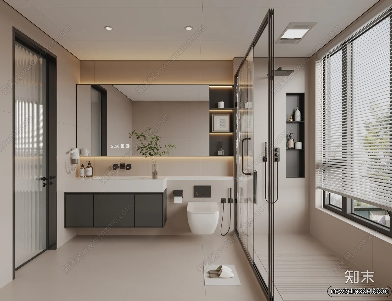 Bathroom – WC – Restroom – 3D Interior Scene – Modern Style – 115