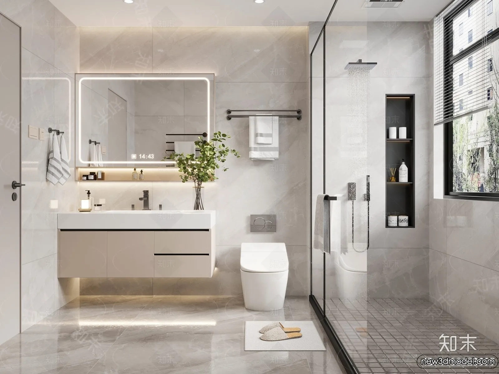 Bathroom – WC – Restroom – 3D Interior Scene – Modern Style – 116