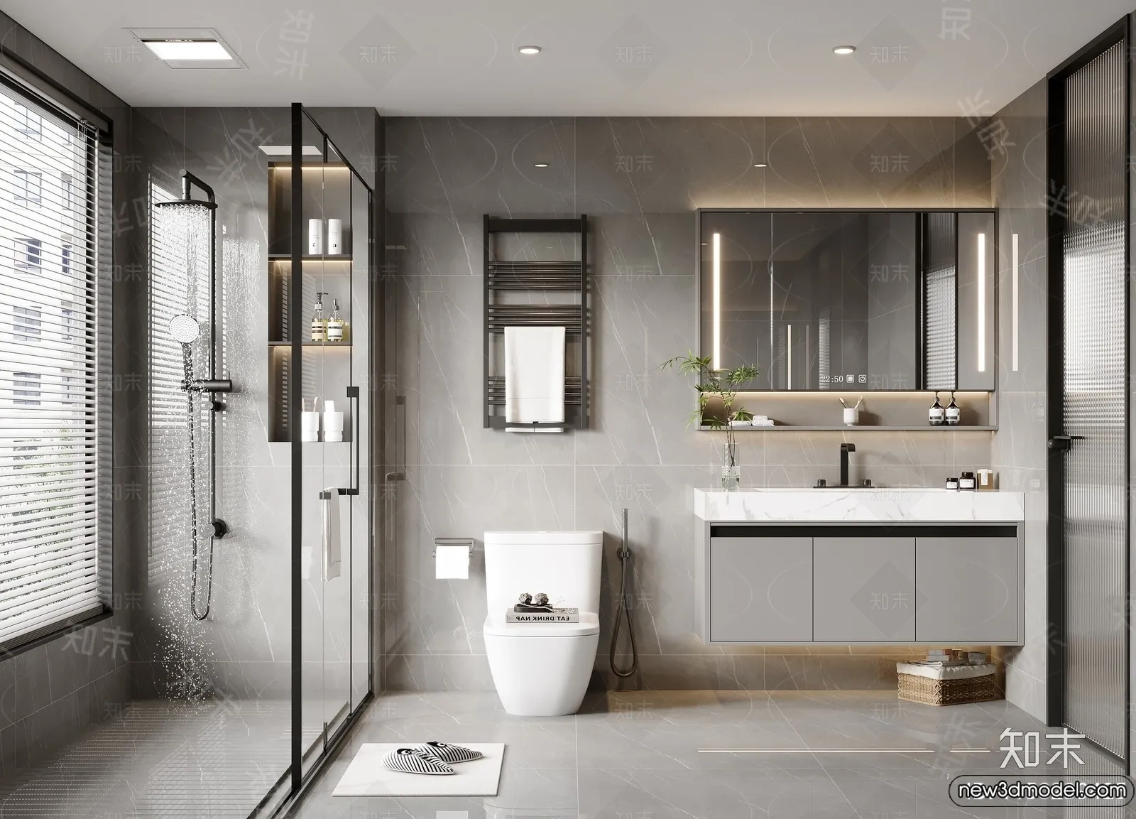 Bathroom – WC – Restroom – 3D Interior Scene – Modern Style – 123