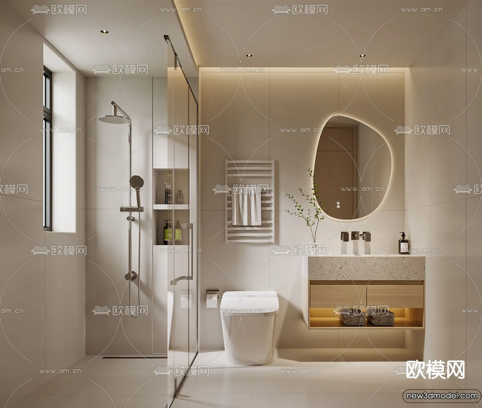 Bathroom – WC – Restroom – 3D Interior Scene – Modern Style – 124