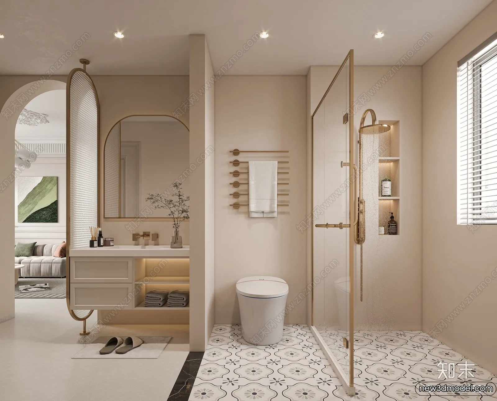 Bathroom – WC – Restroom – 3D Interior Scene – Modern Style – 128