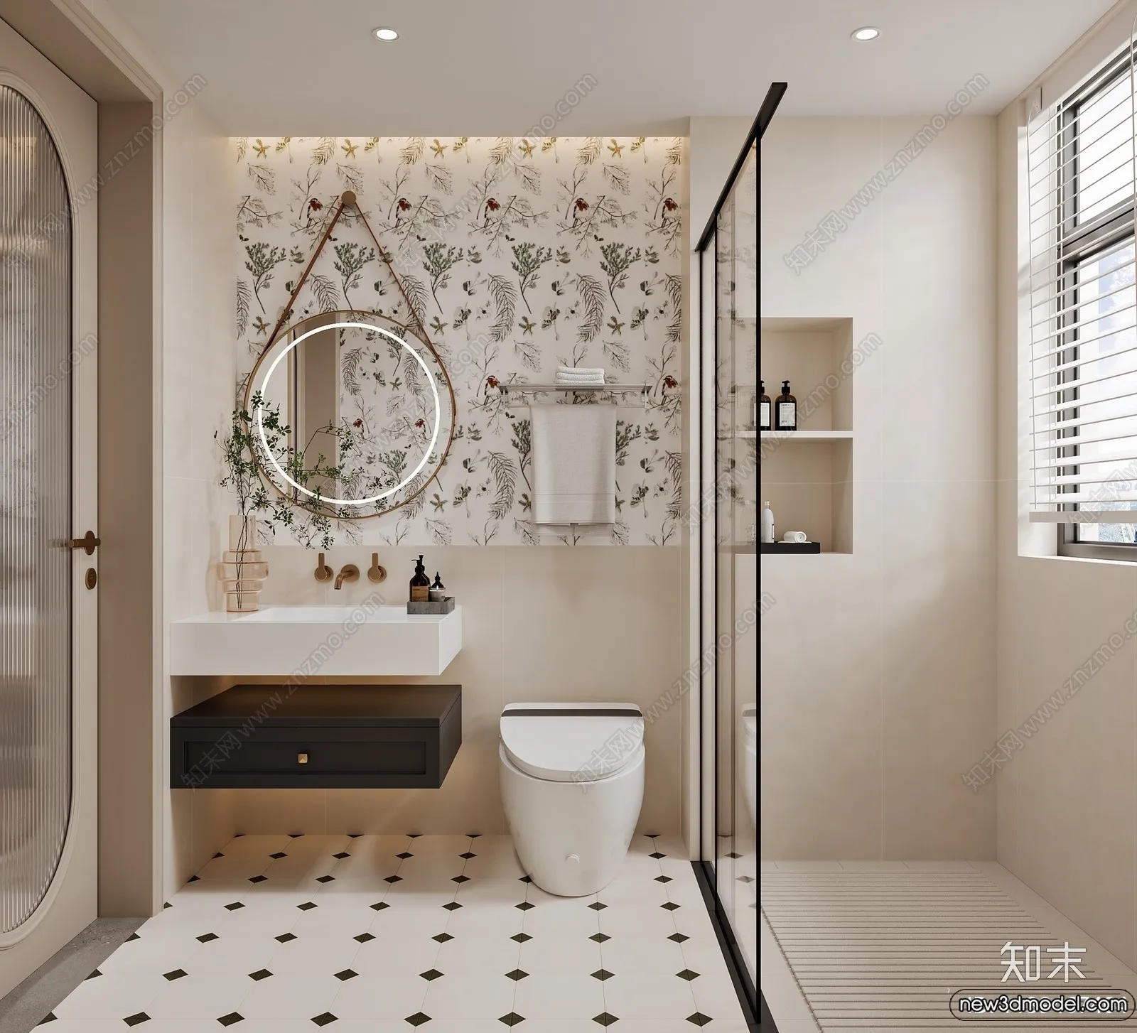 Bathroom – WC – Restroom – 3D Interior Scene – Modern Style – 136