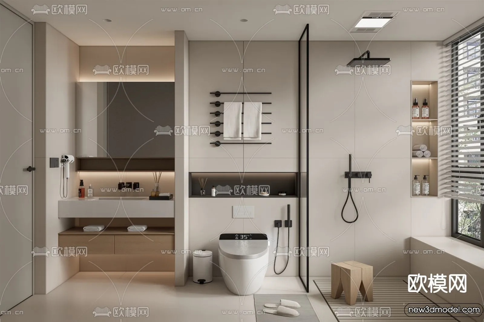 Bathroom – WC – Restroom – 3D Interior Scene – Modern Style – 145