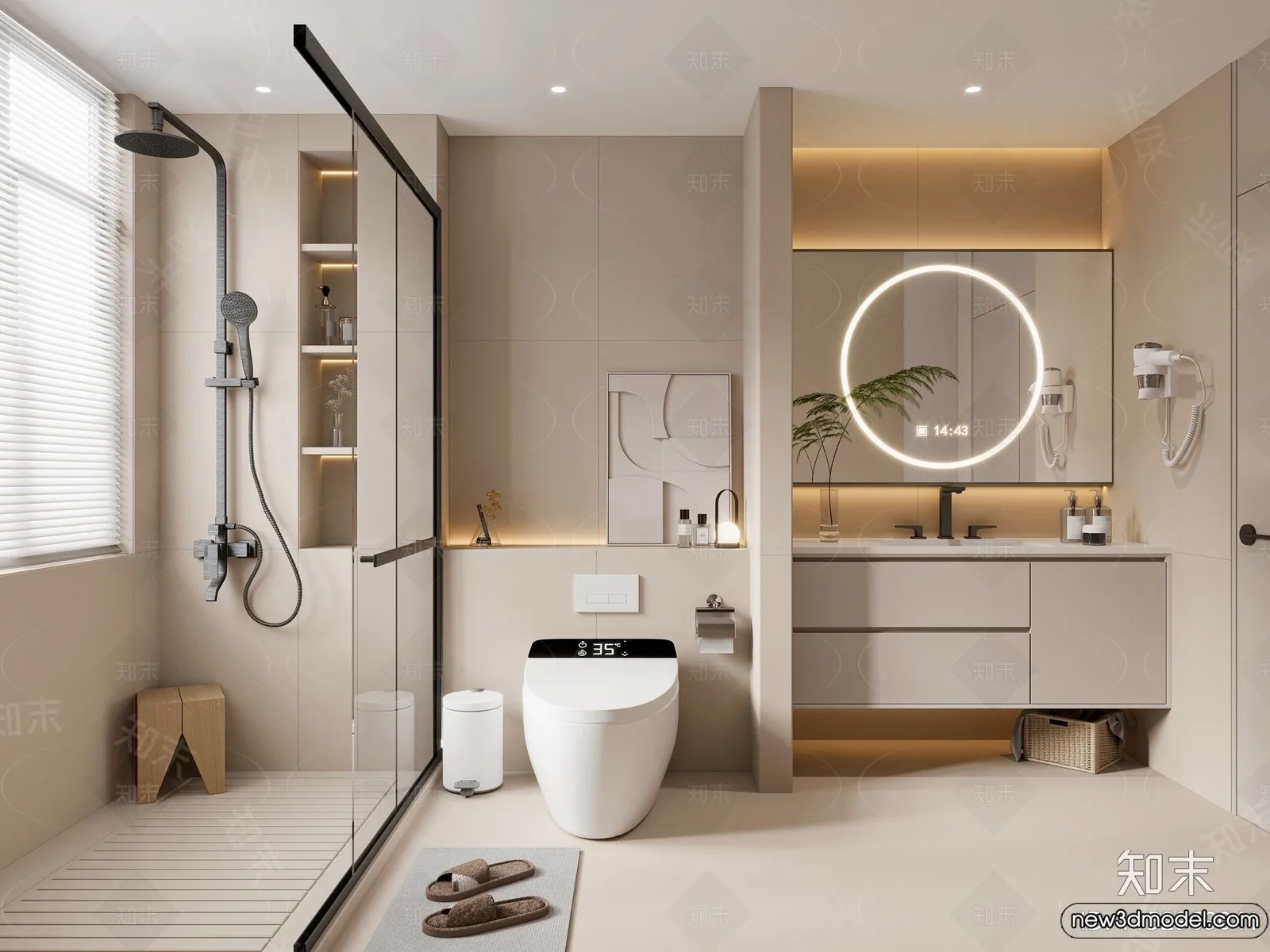 Bathroom – WC – Restroom – 3D Interior Scene – Modern Style – 155