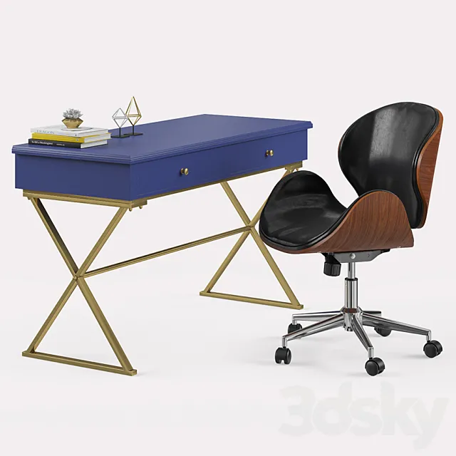 Baxton Studio Bruce Modern Office Chair with Linon Campaign Desk 3ds Max