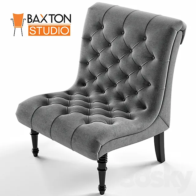 Baxton Studio Caelie Gray Linen Modern Lounge Chair 3ds Max