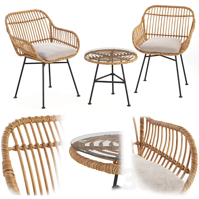 Bay Isle Bushnell 3 Piece Rattan Seating Group 3ds Max