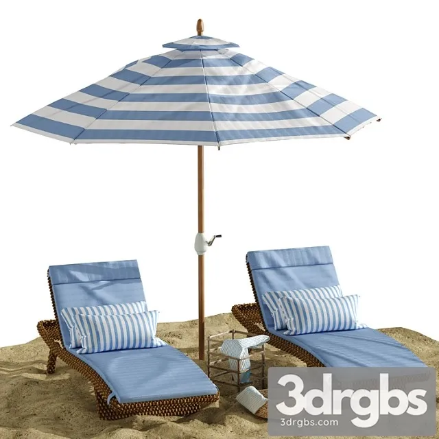 Beach umbrella and chaise longue set 2 3dsmax Download
