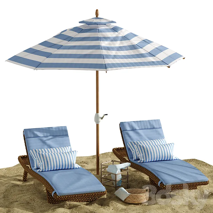 Beach umbrella and chaise longue set 2 3DS Max
