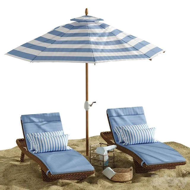 Beach umbrella and chaise longue set 2 3dsMax Model