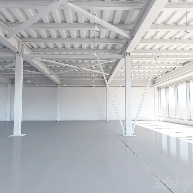 Beam system of metal ceiling with columns and lighting 3dsMax Model