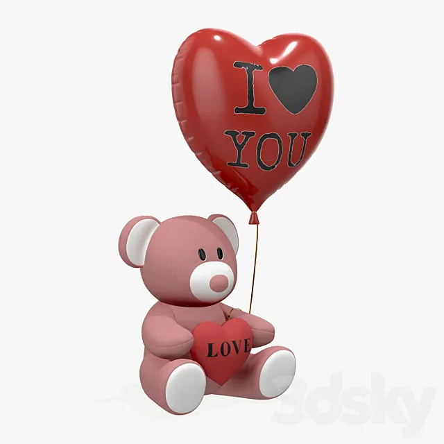 bear teddy plush toy with heart and balloon 3DS Max Model