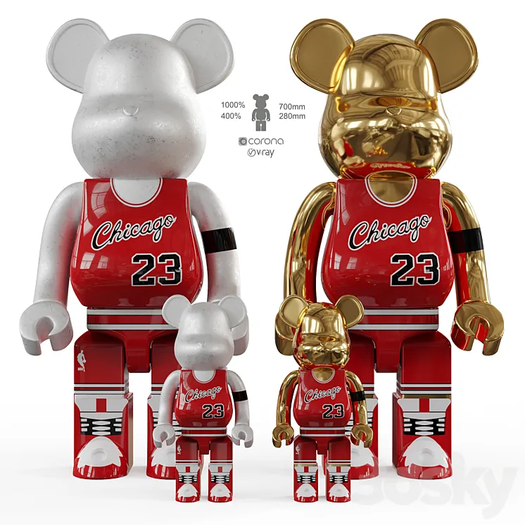 Bearbrick \/ basketball 23 Chicago Bulls 3DS Max Model
