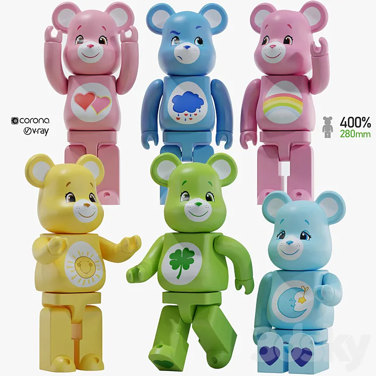 Bearbrick \/ Care bear \/ Set 3DS Max