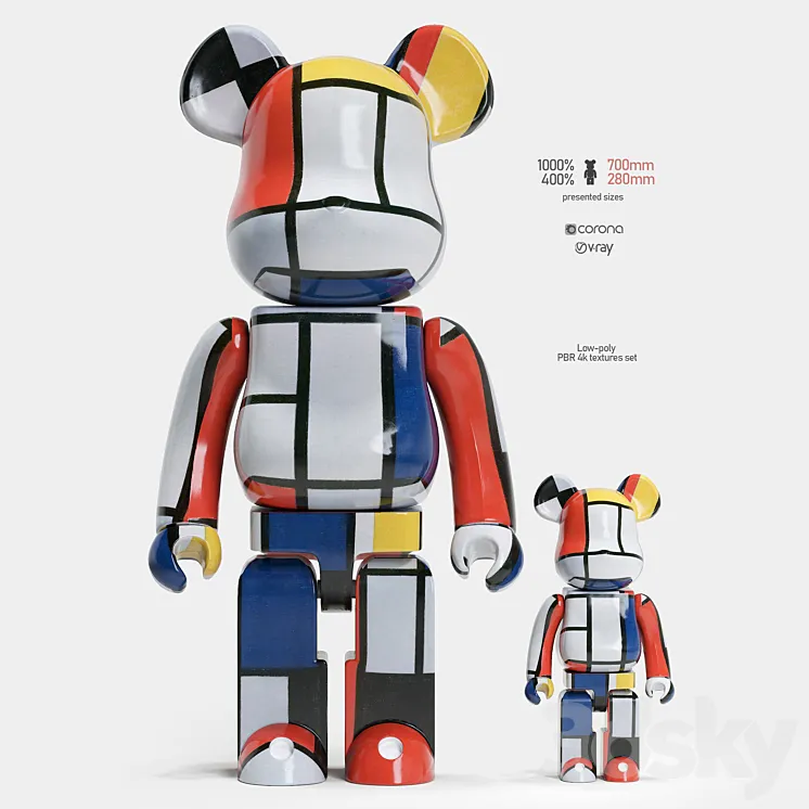 Bearbrick \/ Piet Mondrian 3DS Max