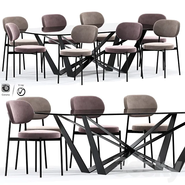 Beaufort Upholstered Dining Chair Table 3ds Max