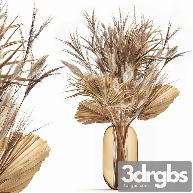 Beautiful Bouquet Of Dried Flowers In A Glass Vase With Dry Reed Branches And Dry Palm Leaf Branch 150 3dsmax Download