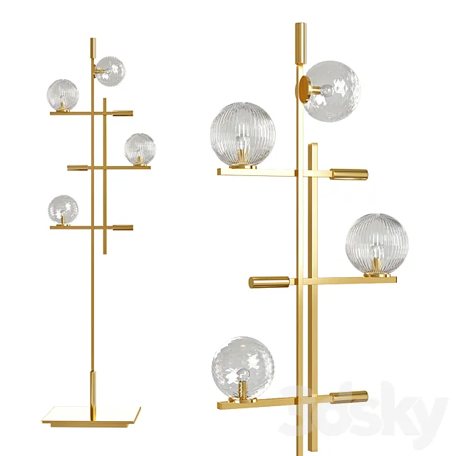 Beautiful Floor Lamp Metal Champagne Finish Murano Glass Leather Insert 3ds Max