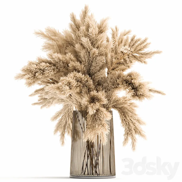 Beautiful lush bouquet of dried flowers in a vase with dry branches of pampas reeds. 122. 3DS Max