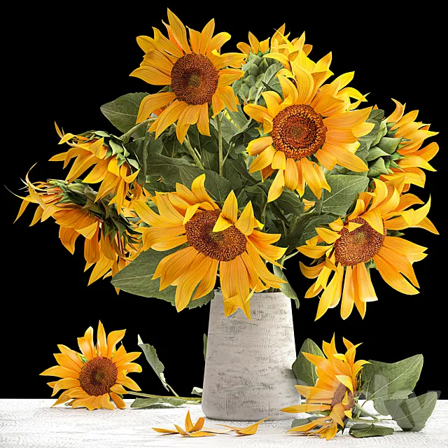 Beautiful lush bouquet of yellow flowers in a vase with Sunflower Sunflower. 118 3ds Max