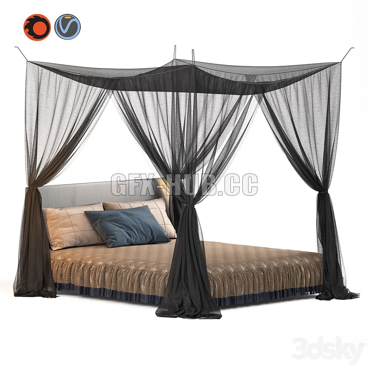 Bed 9 with hanging mosquito canopy 3dsMax Model