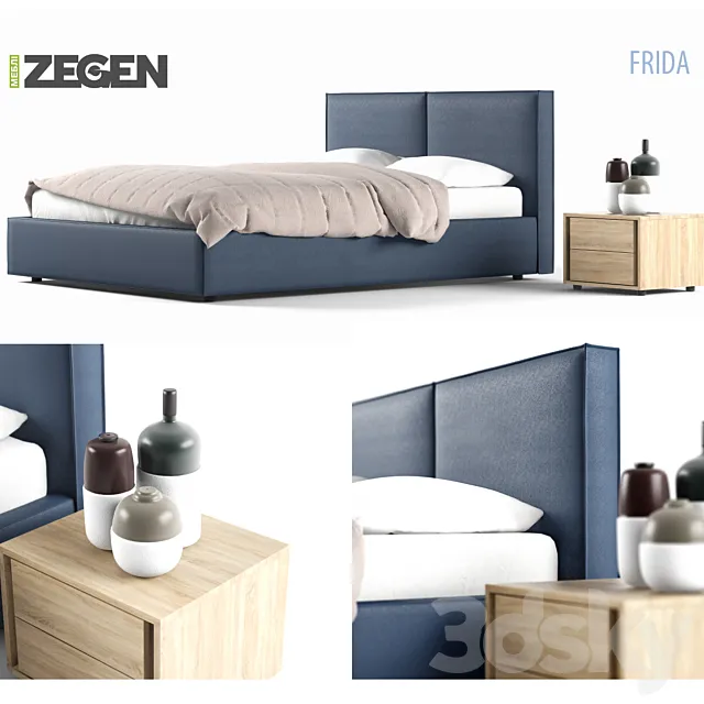 Bed and bedside table decor company Zegen + 3DSMax File
