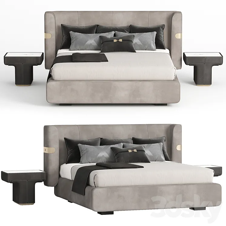 Bed and bedside table Mi bed Longhi 3DS Max