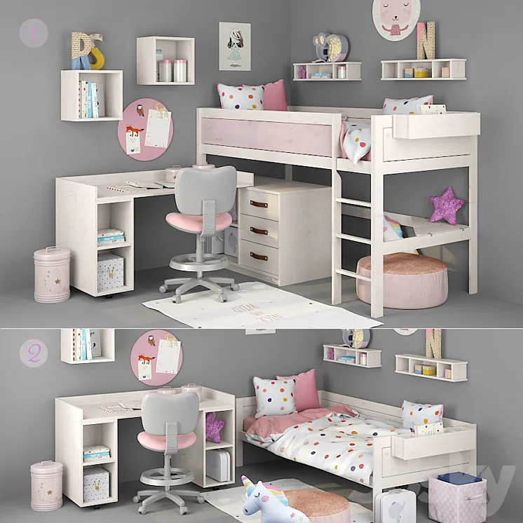 Bed and table for girls from Lifetime 3DS Max