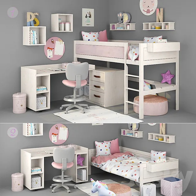 Bed and table for girls from Lifetime 3DSMax File