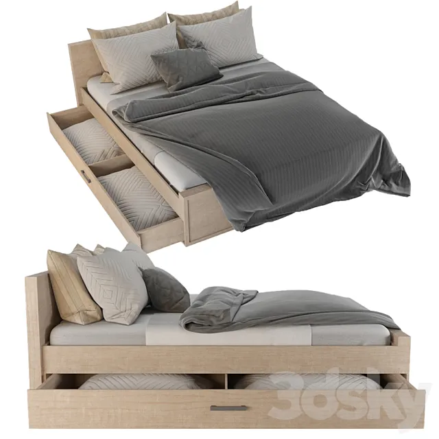 Bed Benedetti Wooden double bed 01 3DSMax File