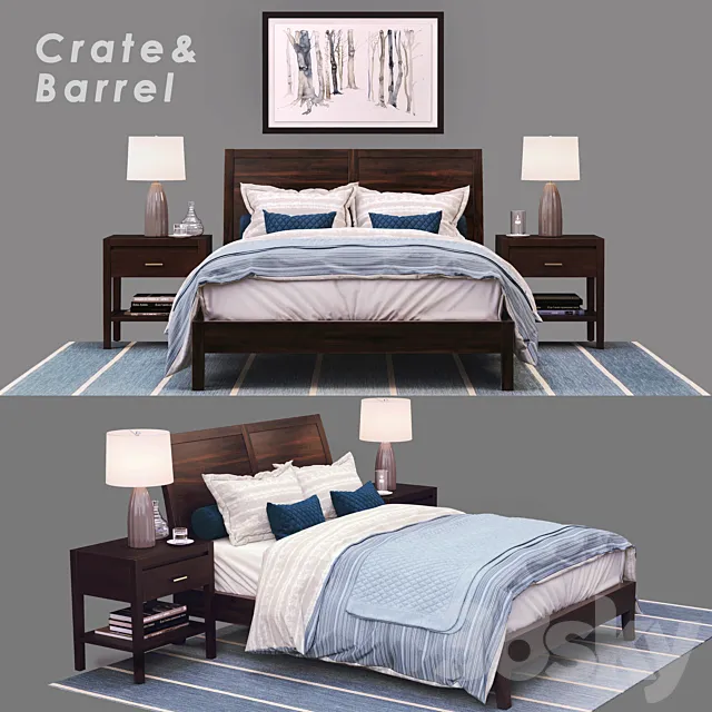 Bed – Crate & Barrel _ Dawson Clove Queen Sleigh Bed 3DSMax File