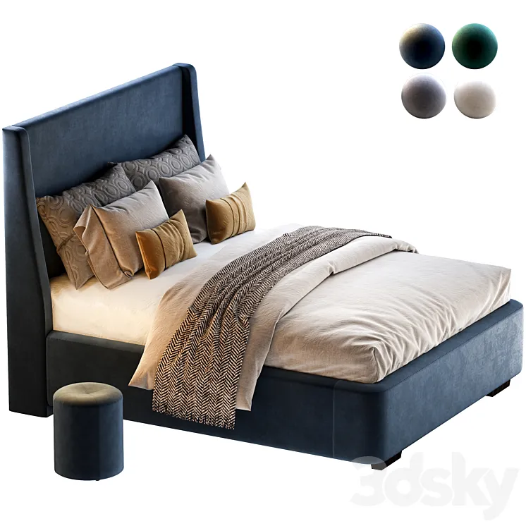 Bed Defense 160 Velvet Grey\/emerald\/sand\/blue with pouffe Kofi Divanru 3DS Max