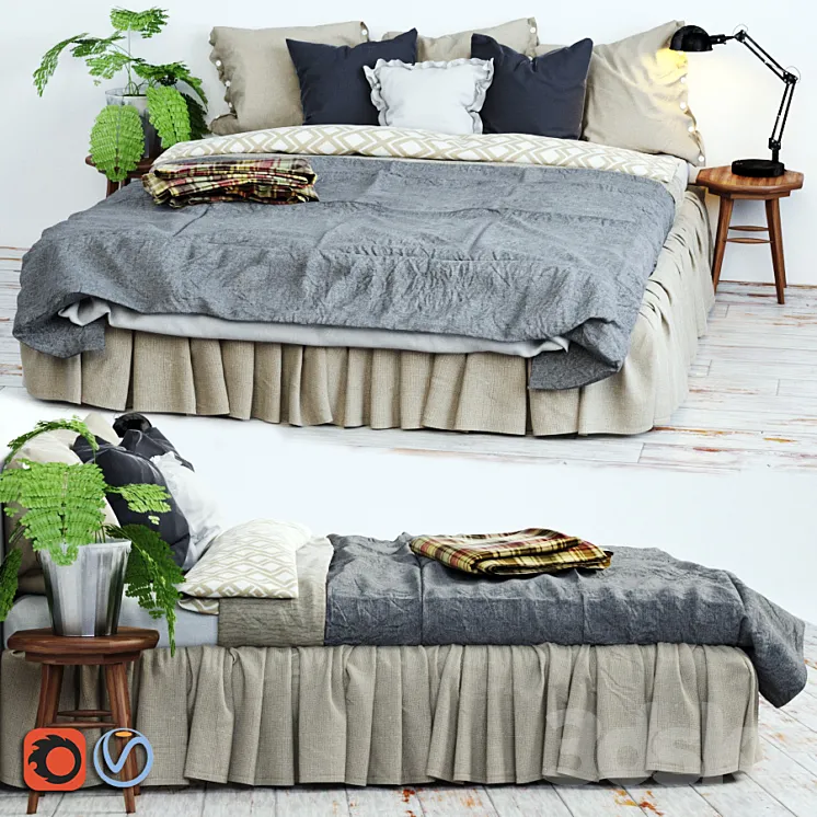 Bed linen in Scandinavian interior 3DS Max