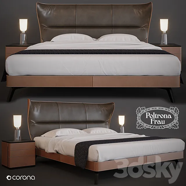 Bed Poltronafrau MAMY BLUE BED and bedside tables FIDELIO NOTTE 3DSMax File