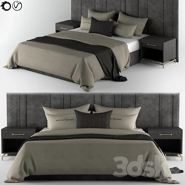 Bed-Set Cream & Black 3ds Max