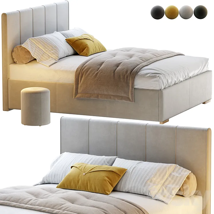 Bed Sharon 160 Velvet Milk \/ olive \/ yellow \/ gray with pouffe Kofi Divanru 3DS Max Model