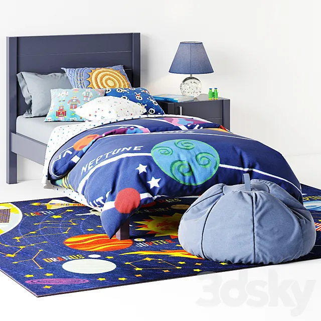bed Uptown Navy Blue Bed from Crate & Barrel curbstone Kids Uptown Navy Blue Nightstand 3DSMax File