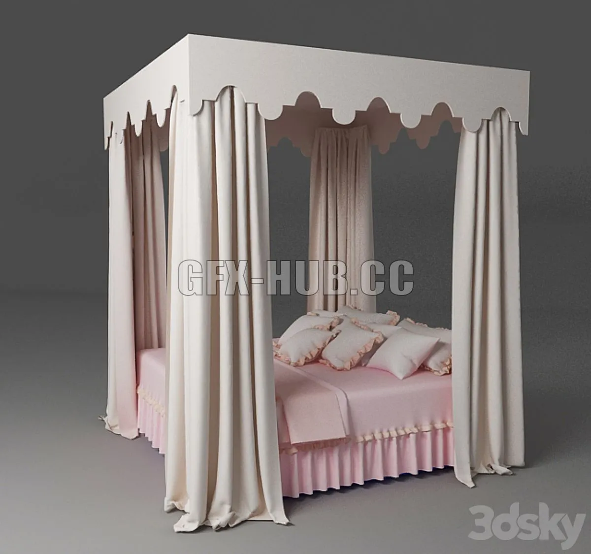 Bed with a rectangular canopy 3dsMax Model