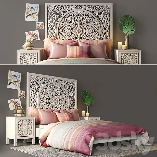 Bed with bedside tables from Anthropologie 3ds Max