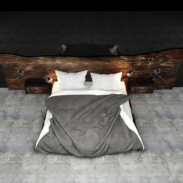 Bed with wooden headboard 3DS Max