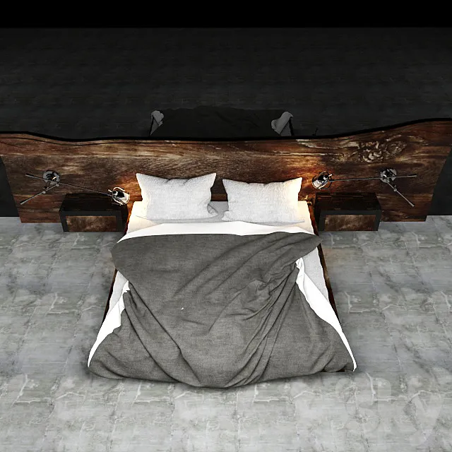 Bed with wooden headboard 3DSMax File