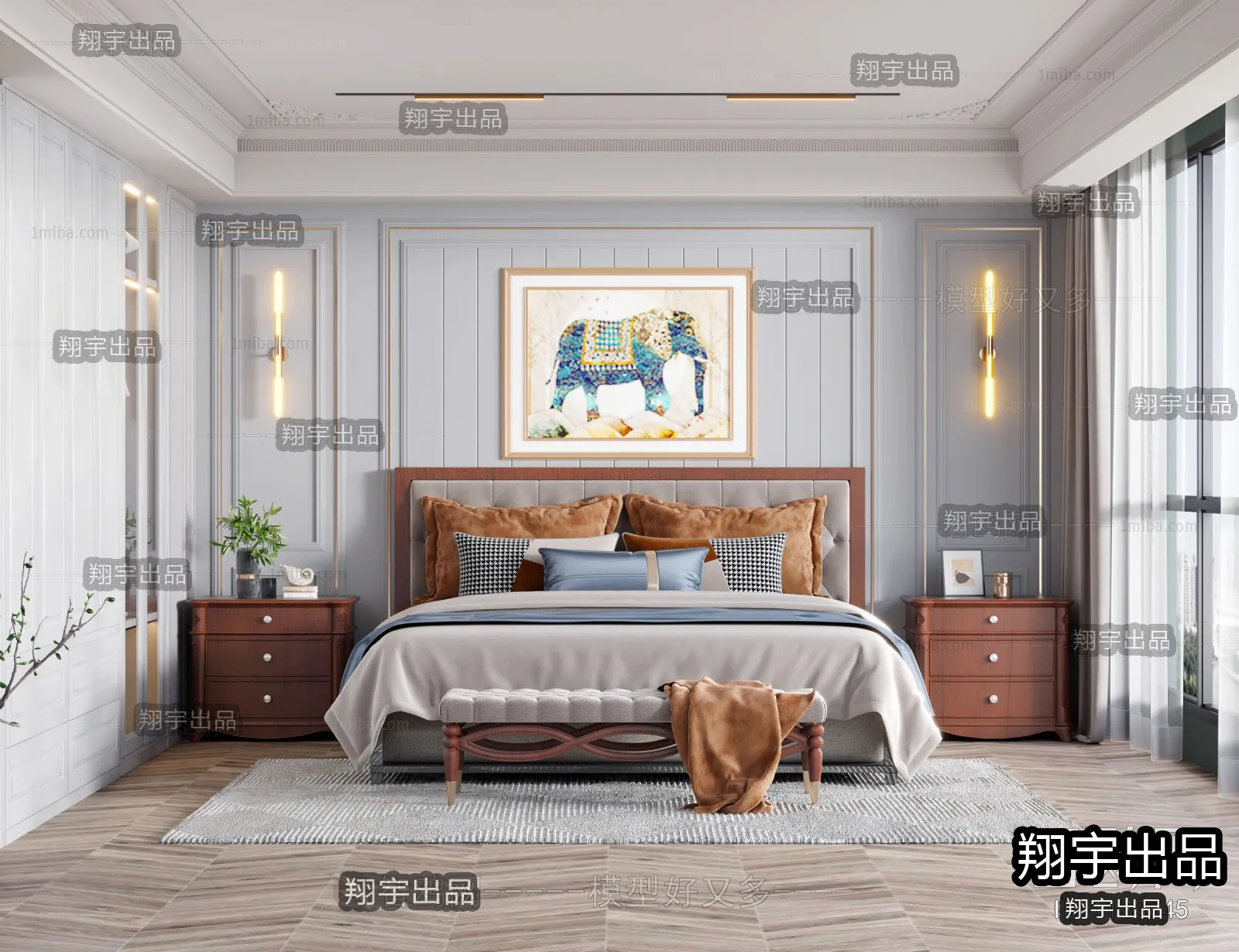 Bedroom 3D Interior Scene – American Style – 001