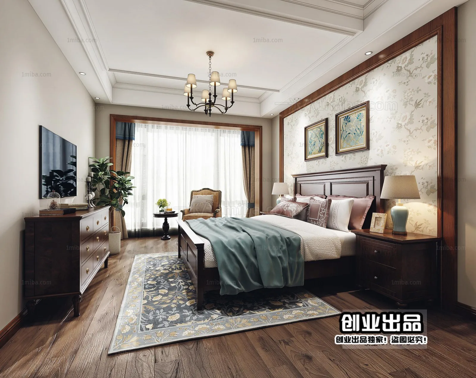 Bedroom 3D Interior Scene – American Style – 002