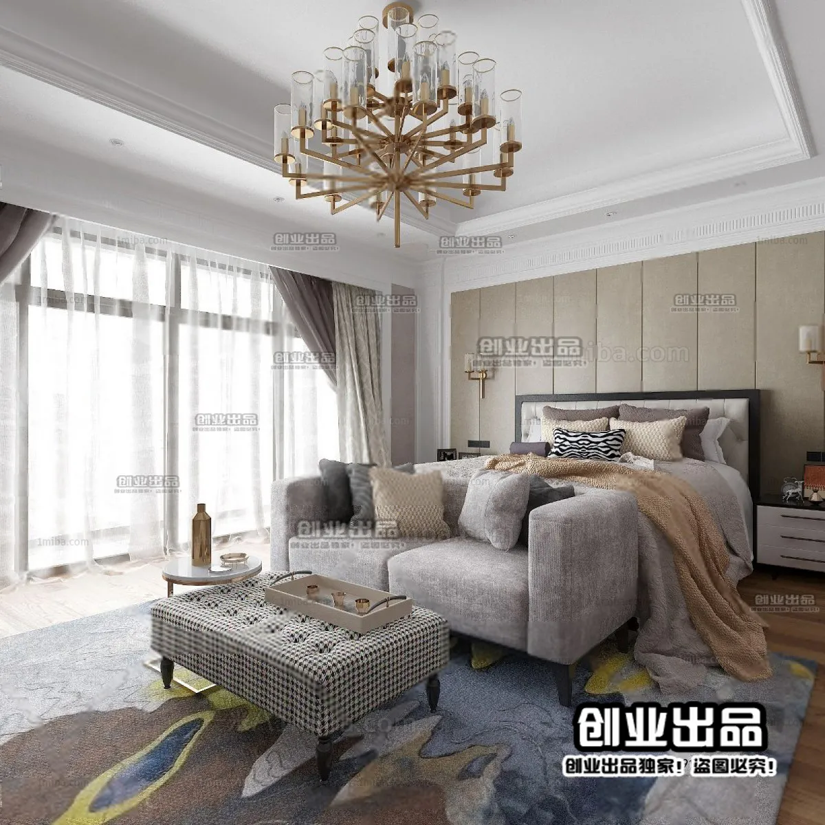 Bedroom 3D Interior Scene – American Style – 004